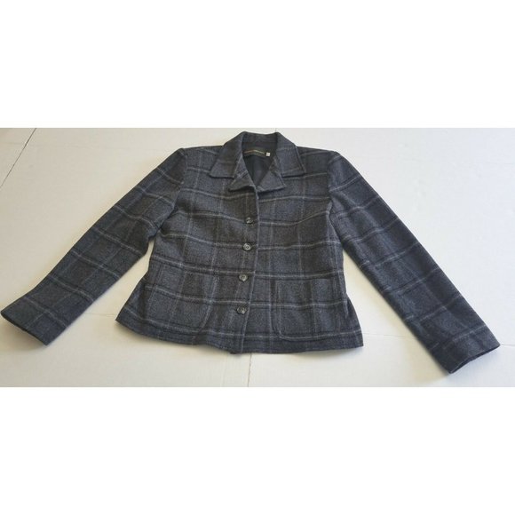 Harris Wallace Jacket Blazer Womens Sz Small Plaid Gray Wool Blend Button Up - Picture 7 of 12